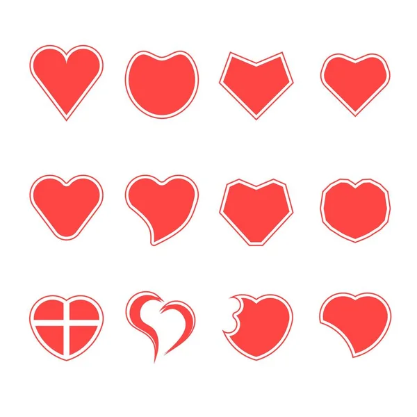 Beyaz Zemin Üzerinde Izole Edilmiş Çoklu Stil Kırmızı Kalp Şekilleri — Stok Vektör