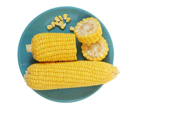 Verse Biologische Maïs Plaat Geïsoleerd Witte Achtergrond Met Knippad — Stockfoto