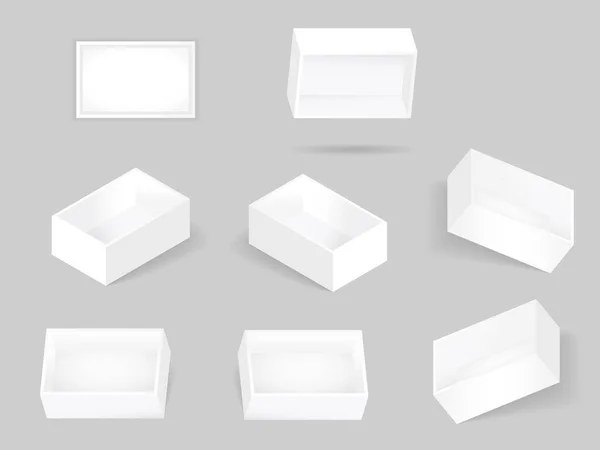 Набір Білої Коробки Ізольовано Сірому Фоні Порожній Картон Векторна Коробка — стоковий вектор