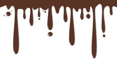 Beyaz arka planda çikolata damlıyor. Kakao sıçrama vektör çizimi. Beyaz arkaplanda renk akışı izole edildi.