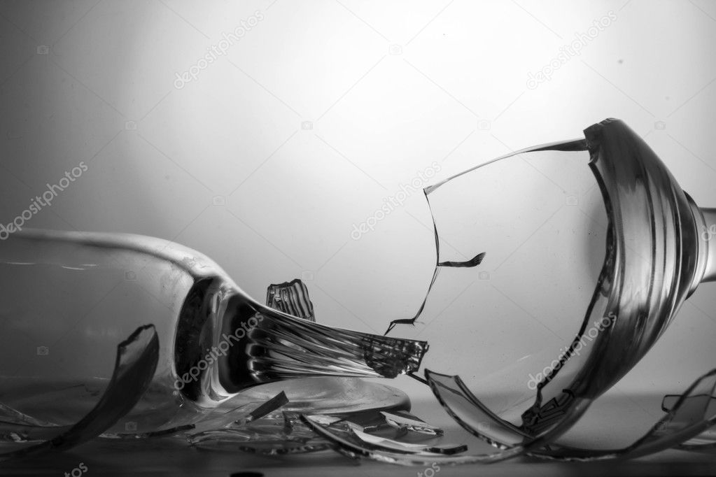 Broken wine glass. broken dishes, piece of glass