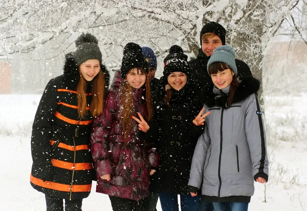 Kış mutlu gençler arkadaşlar — Stok fotoğraf