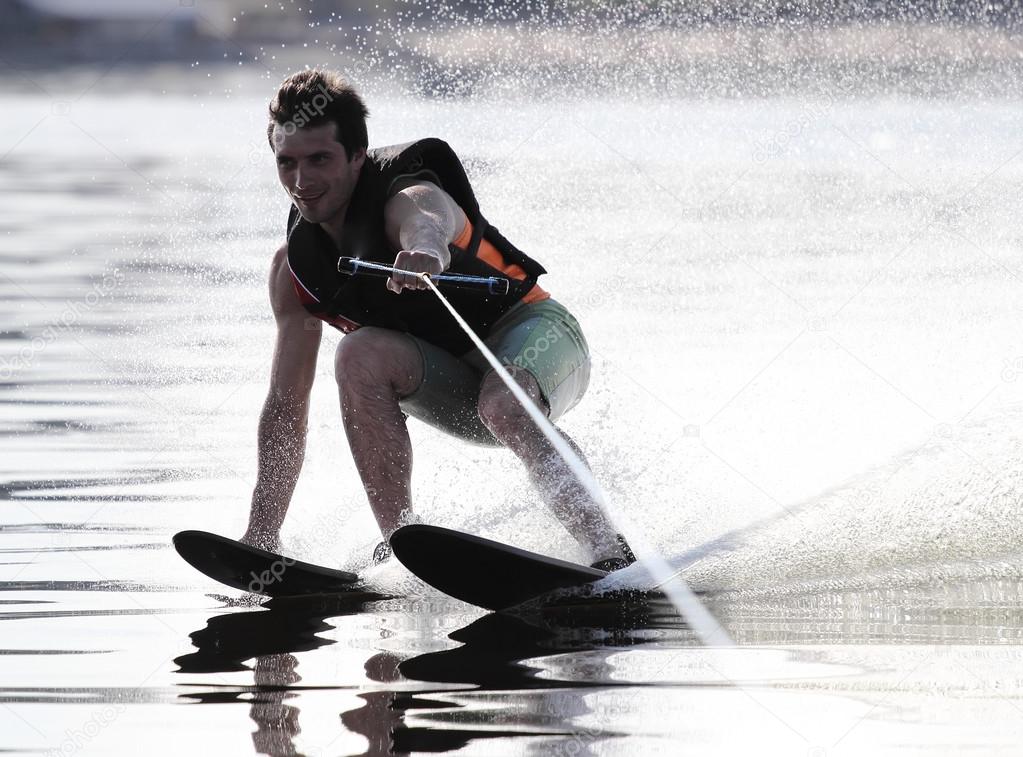 Athlete waterskiing