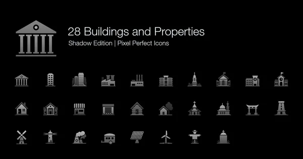 Buildings and Properties Pixel Perfect Icons Shadow Edition — 스톡 벡터