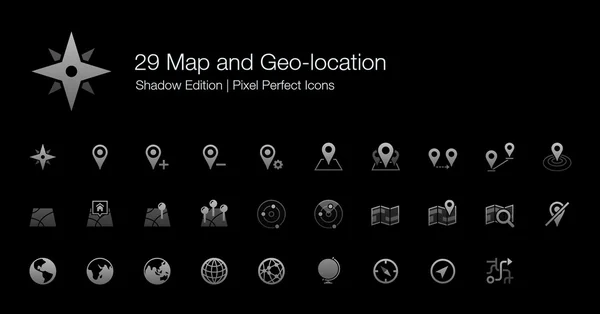 Mapa i geo-Location Pixel idealne ikony Shadow Edition — Wektor stockowy