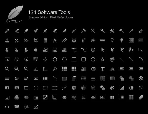 Software tools en gebruikers interfaces pixel perfect icons Shadow Edition — Stockvector