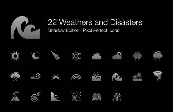 Weathers and Disasters Pixel Perfect Icons Shadow Edition — Archivo Imágenes Vectoriales