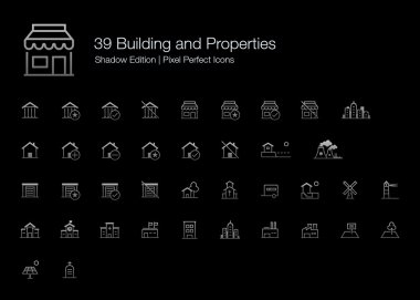 Building and Properties Pixel Perfect Icons (line style) Shadow Edition