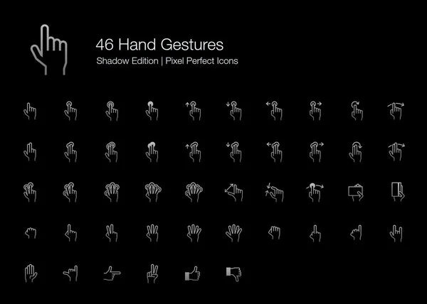 Handgesten pixelperfekte Icons (Linienstil) Shadow Edition — Stockvektor