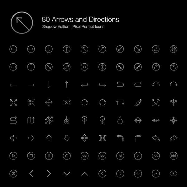 Arrows and Directions Pixel Perfect Icons (line style) Shadow Edition — ストックベクタ