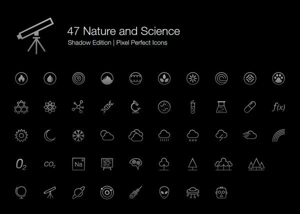 Nature and Science Pixel Perfect Icons (line style) Shadow Edition — стоковий вектор