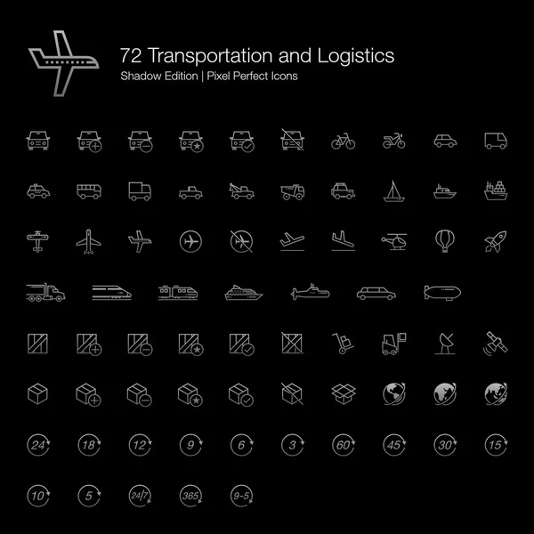 Transportation and Logistics Pixel Perfect Icons (line style) Shadow Edition — ストックベクタ