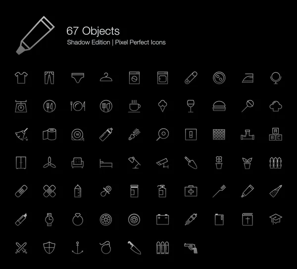 Objects Pixel Perfect Icons (line style) Shadow Edition — Stockvector