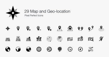 29 Map and Geo-location Pixel Perfect Icons clipart