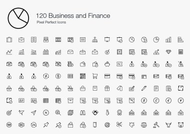 mükemmel 120 iş ve Finans piksel simgeler (çizgi stili)