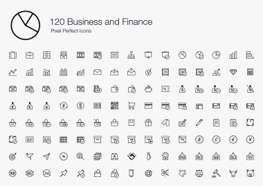 120 Business and Finance Pixel Perfect Icons (line style)