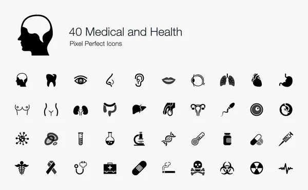 40 Medical and Health Pixel Perfect Icons — Stock Vector