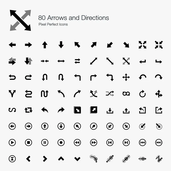 80 Flechas y Instrucciones Pixel Iconos perfectos — Vector de stock