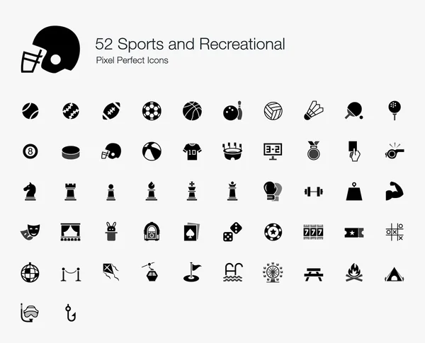 52 Sport-und Freizeit-Pixel perfekte Symbole — Stockvektor