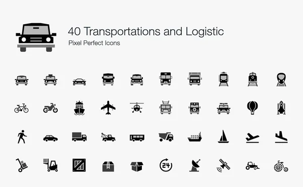 40 Transporte und logistische Pixel perfekte Symbole — Stockvektor