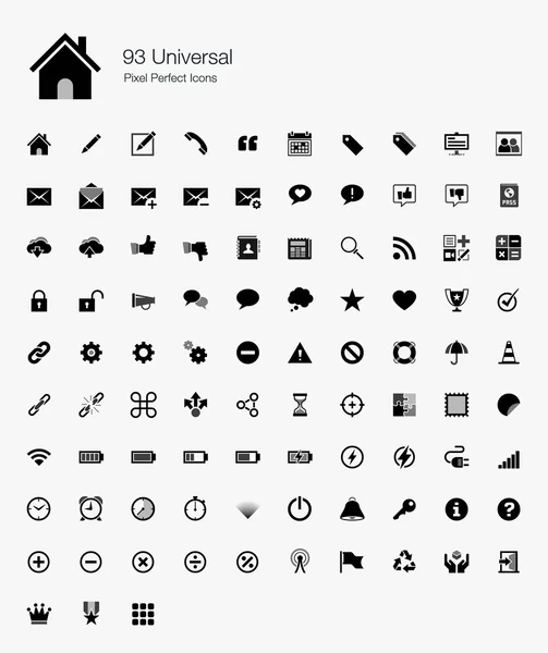 93 universele pixel perfect iconen — Stockvector