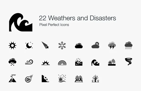 22 weer en wind en rampen pixel perfect iconen — Stockvector