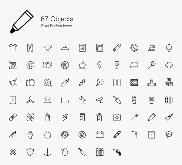 67 objecten pixel perfect pictogrammen (lijnstijl) — Stockvector