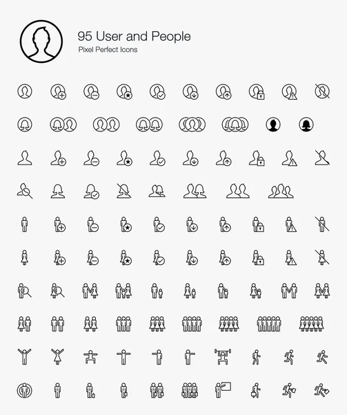 95 User and People Pixel Perfect Icons (line style) — Stock Vector