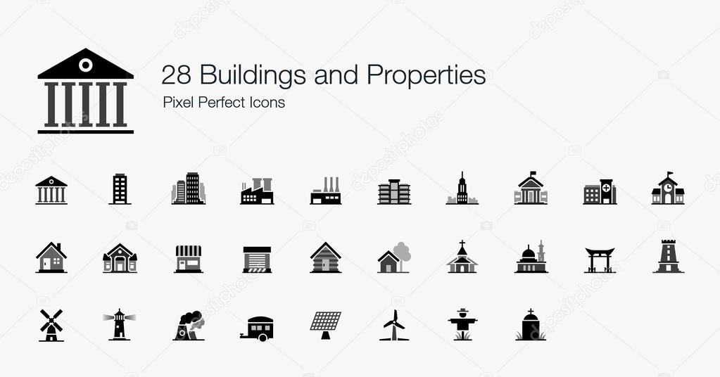 28 Buildings and Properties Pixel Perfect Icons
