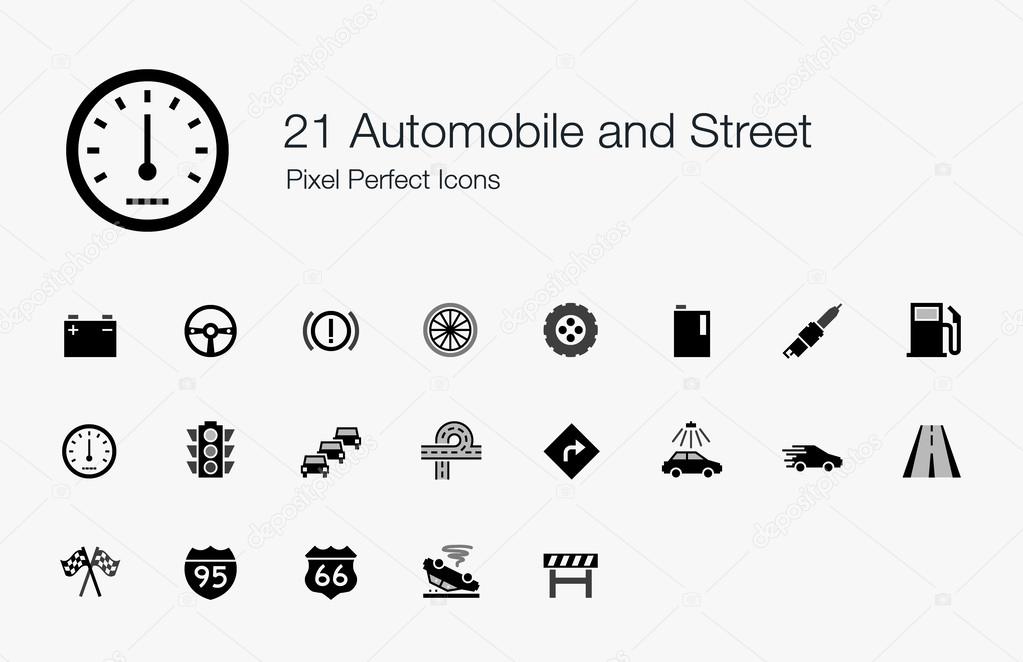 21 Automobile and Street Pixel Perfect Icons