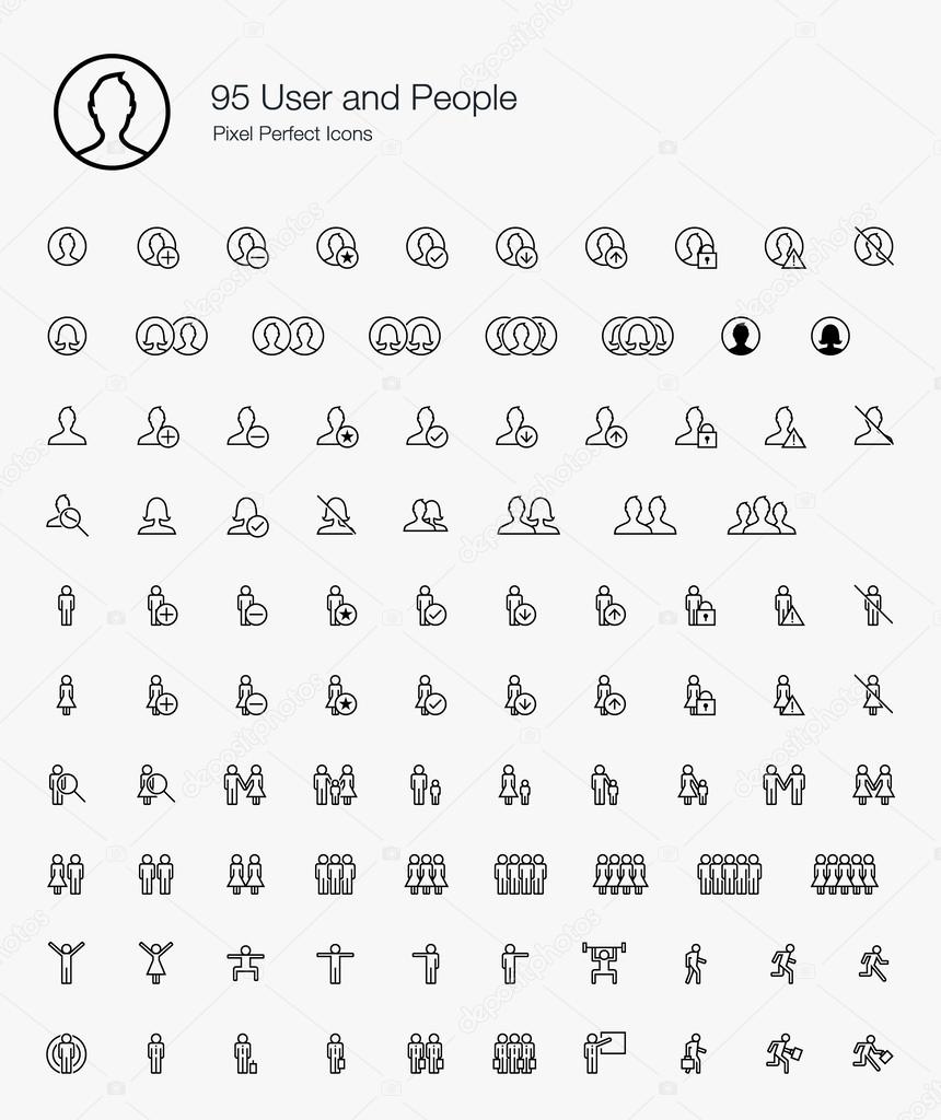 95 User and People Pixel Perfect Icons (line style)