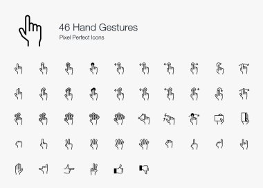 El parmak hareketleri piksel mükemmel simgeler (çizgi stili)
