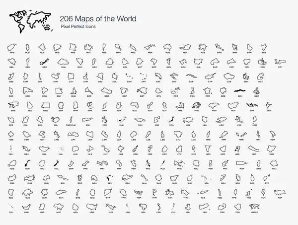 Maps of the World by Country Pixel Perfect Icons (line style) — Stock Vector