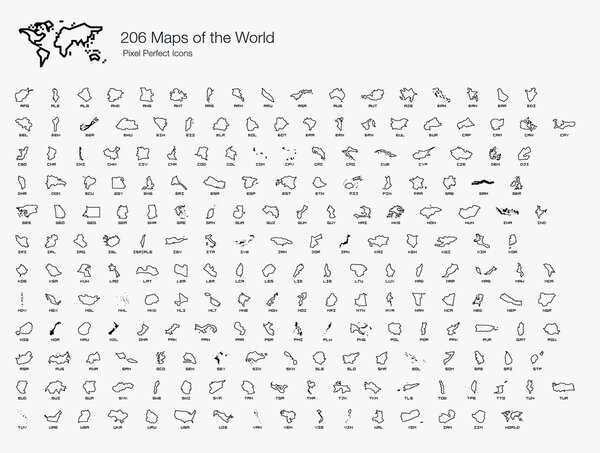 Карты мира по странам Pixel Perfect Icons (line style
)