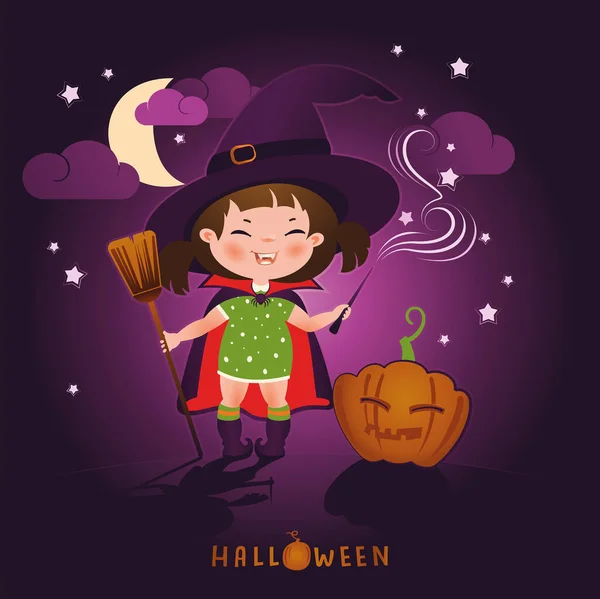 Joyeux Halloween Carte Une Drôle Sorcière Illustration Vectorielle — Image vectorielle