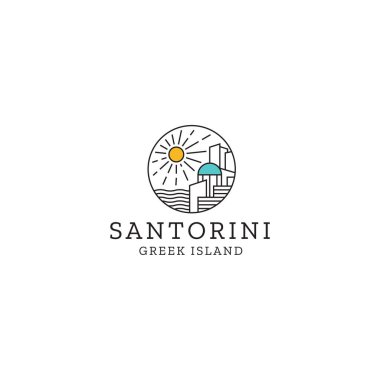 Santorini Yunan adası logo ikonu tasarım şablonu premium vektörü