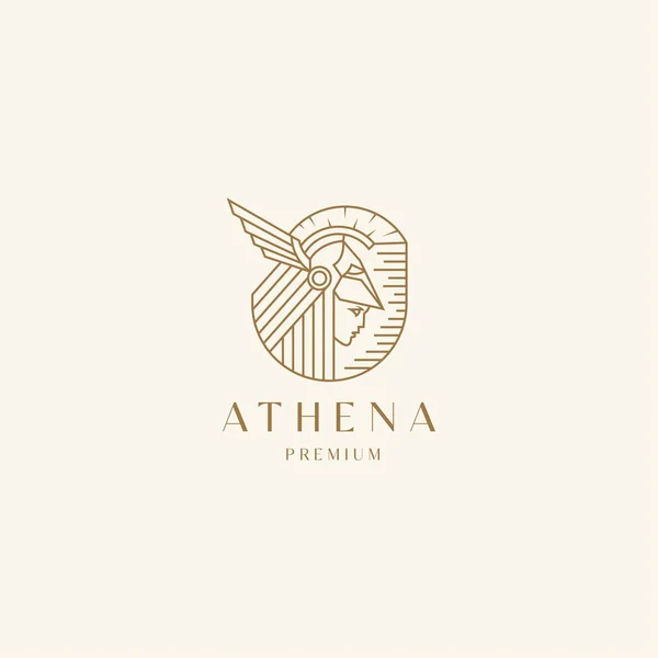 Tanrıça Yunan Athena çizgisi sanat logosu tasarım şablonu. Zarif, lüks, premium vektör