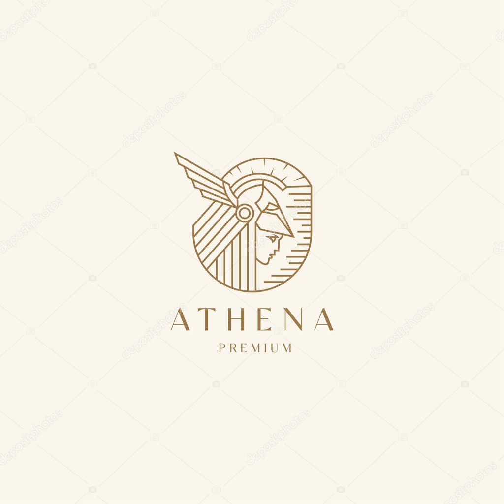 Goddess greek athena line art logo icon design template. Elegant, luxury, premium vector