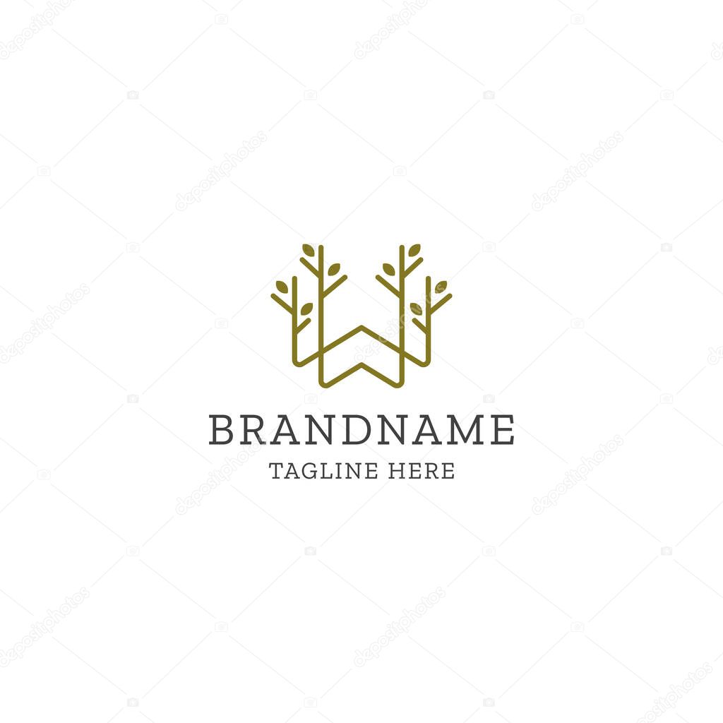 Letter W with leaf tree logo icon design template
