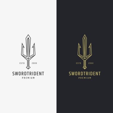 Sword Trident mono line logo dizayn şablonu düz vektör çizimi