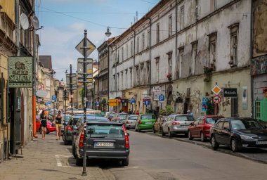 Krakow, Polonya - 29 Temmuz 2018: Yahudi Mahallesi, Kazimierz, Krakow, Polonya