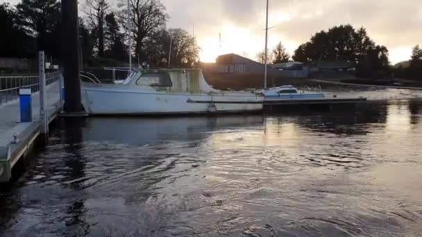 Cais Kirkcudbright Estuário Rio Dee Pôr Sol Inverno — Vídeo de Stock