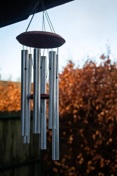 Metal Wind Chimes Decor Hanging Garden Autumn Fall Colours — Stock Photo, Image