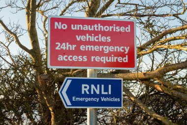 RNLI Emergency Vehicles, No unauthorised vehicles, 24hr emergency access required sign clipart