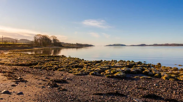 Sonnenaufgang Felsigen Strand Von Kirkcudbright Bay Dumfries Und Galloway Schottland — Stockfoto