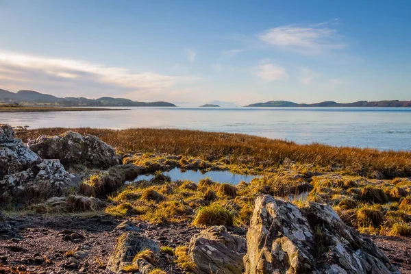 Felsstrand Kirkcudbright Bay Bei Ebbe Einem Sonnigen Wintermorgen Dumfries Und — Stockfoto