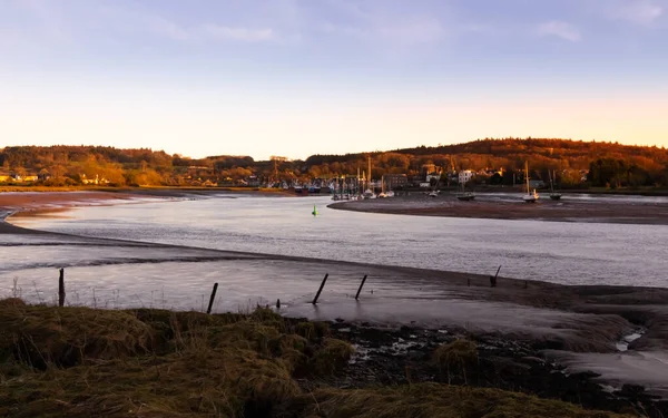 Winter Sunset River Dee Estuary Low Tide Kirkcudbright Harbour Dumfries — Fotografia de Stock