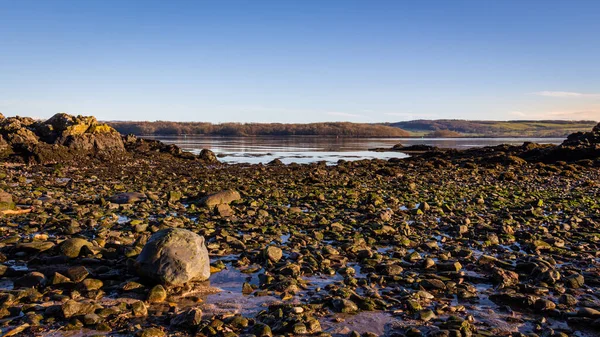 Boulder Galets Sur Une Plage Marée Basse Par Une Froide — Photo