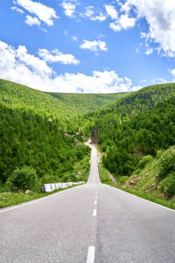 Dağlar arasındaki yol. Kafkaslar. karlı zirveler