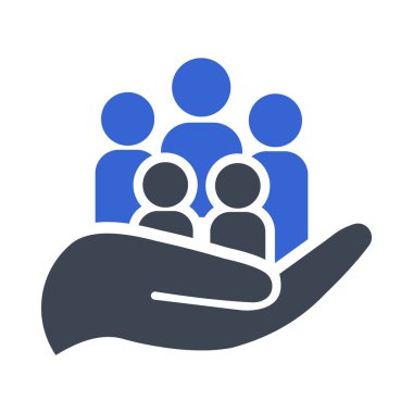 Beyaz arkaplan üzerinde aile simgesi olan bir el